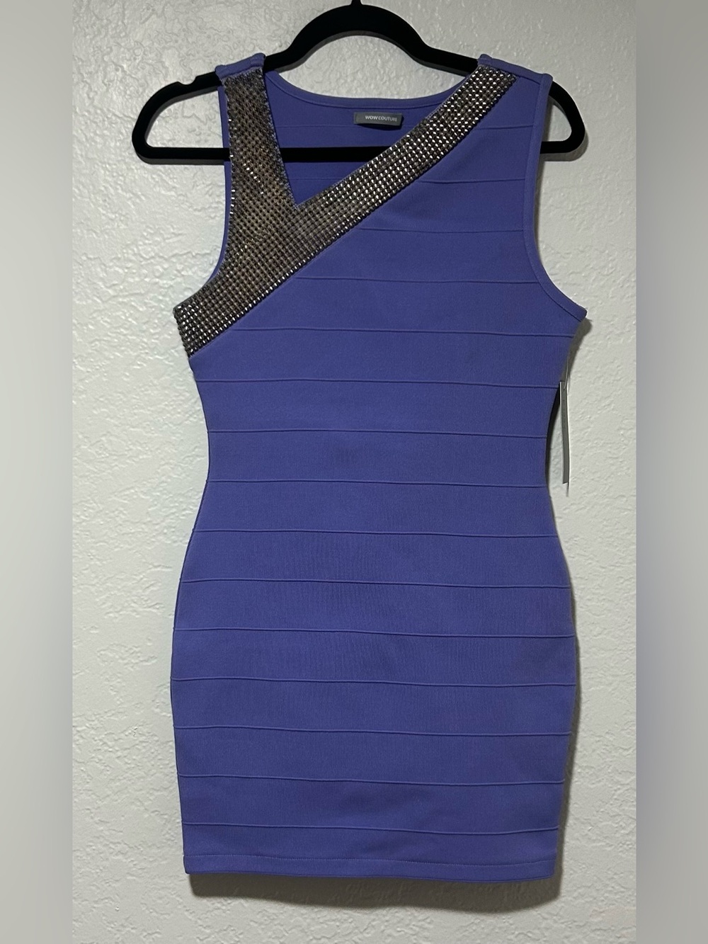 WOW couture Purple One-Shoulder Embellished Bandage Dress